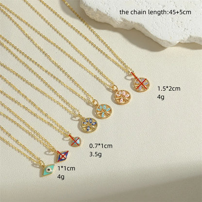 Simple Style Devil'S Eye Tree Copper Enamel Plating Inlay Zircon 14k Gold Plated Pendant Necklace