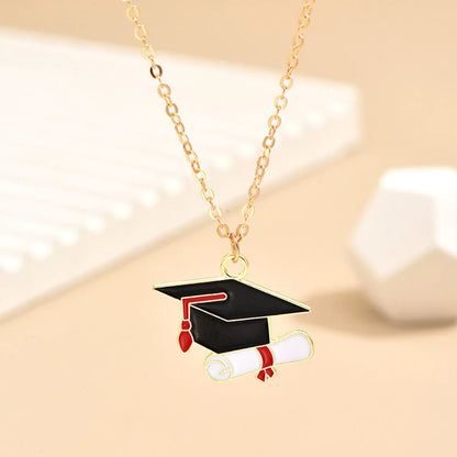 Simple Style Doctoral Cap Letter Rainbow Alloy Enamel Plating Women'S Pendant Necklace