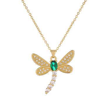 Simple Style Dragonfly Copper Plating Inlay Zircon Gold Plated Pendant Necklace