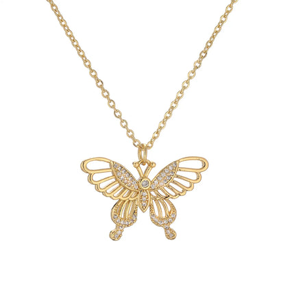 Simple Style Dragonfly Copper Plating Inlay Zircon Gold Plated Pendant Necklace