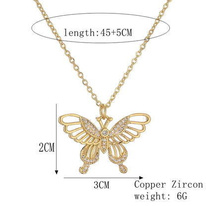 Simple Style Dragonfly Copper Plating Inlay Zircon Gold Plated Pendant Necklace