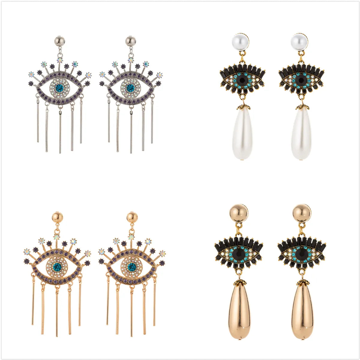 Simple Style Eye Alloy Inlay Rhinestones Women's Drop Earrings