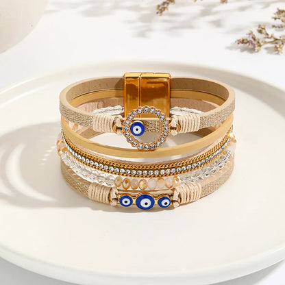 Simple Style Eye Pu Leather Inlay Artificial Diamond Women'S Bangle