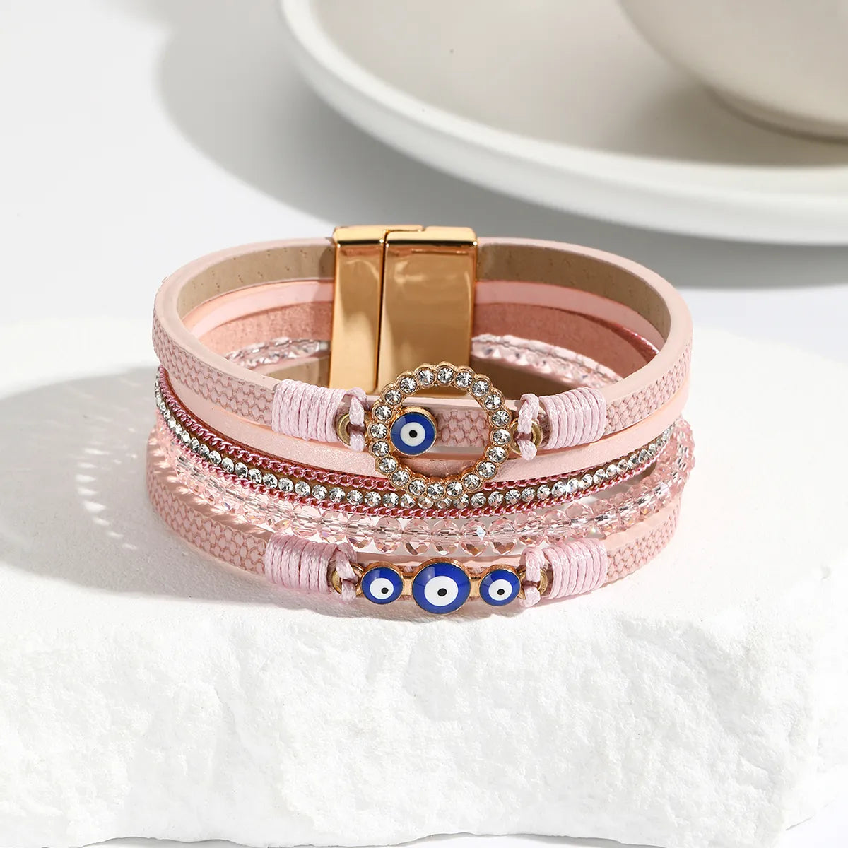 Simple Style Eye Pu Leather Inlay Artificial Diamond Women'S Bangle