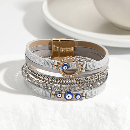 Simple Style Eye Pu Leather Inlay Artificial Diamond Women'S Bangle