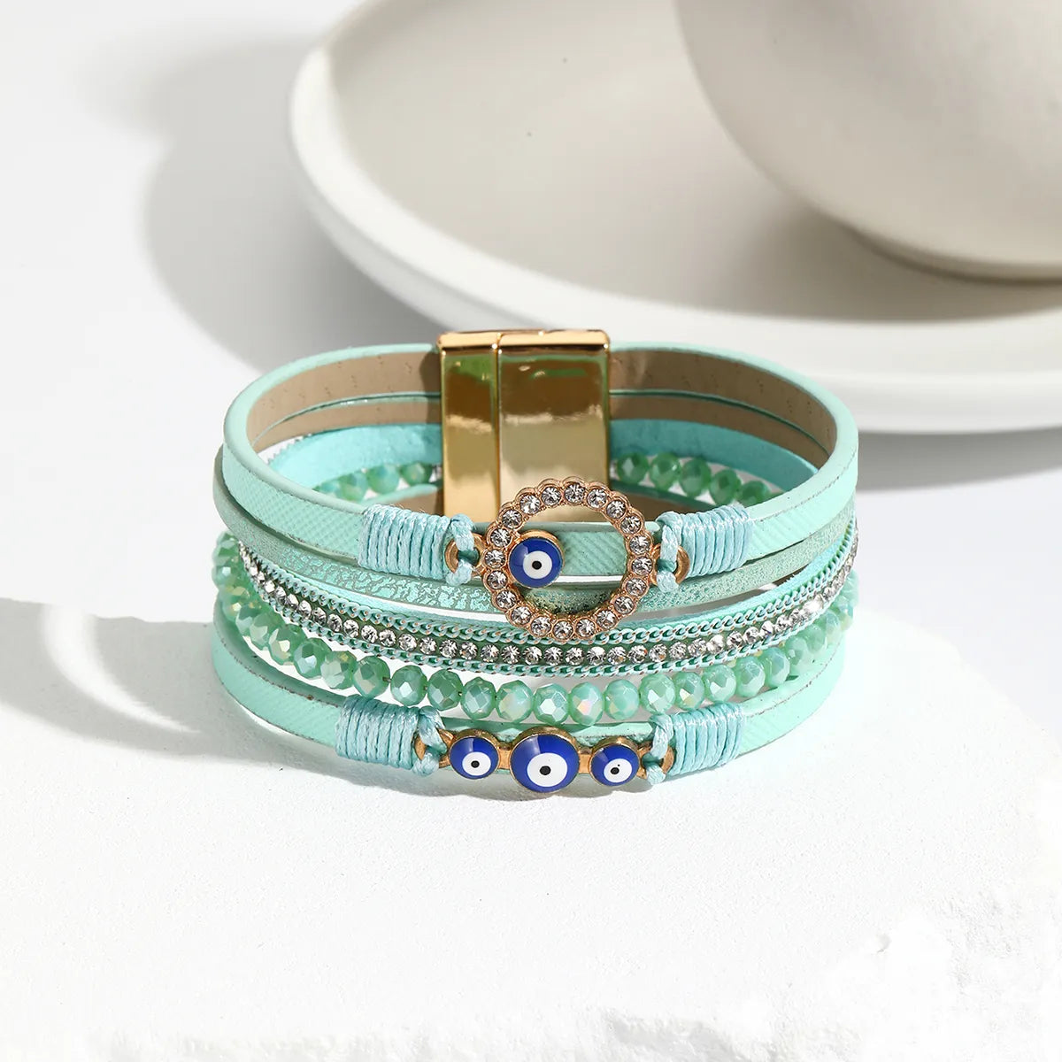 Simple Style Eye Pu Leather Inlay Artificial Diamond Women'S Bangle