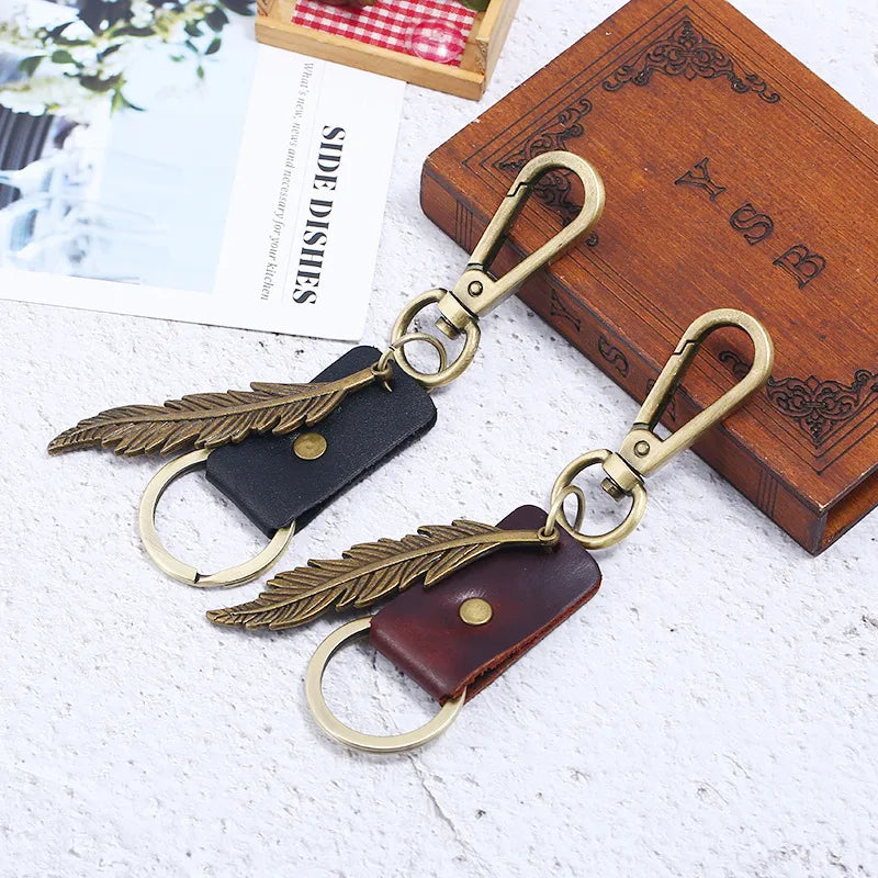 Simple Style Feather Alloy Cowhide Men'S Keychain