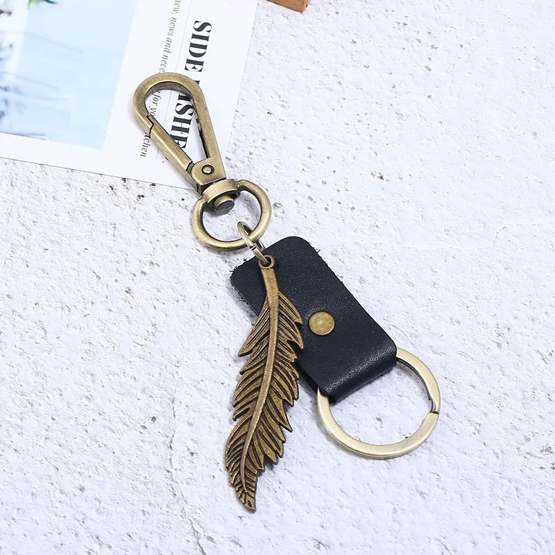 Simple Style Feather Alloy Cowhide Men'S Keychain