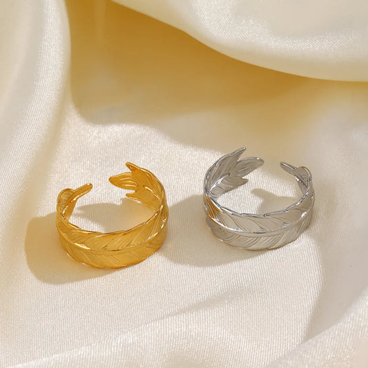 Simple Style Feather Stainless Steel Plating 18k Gold Plated Open Rings