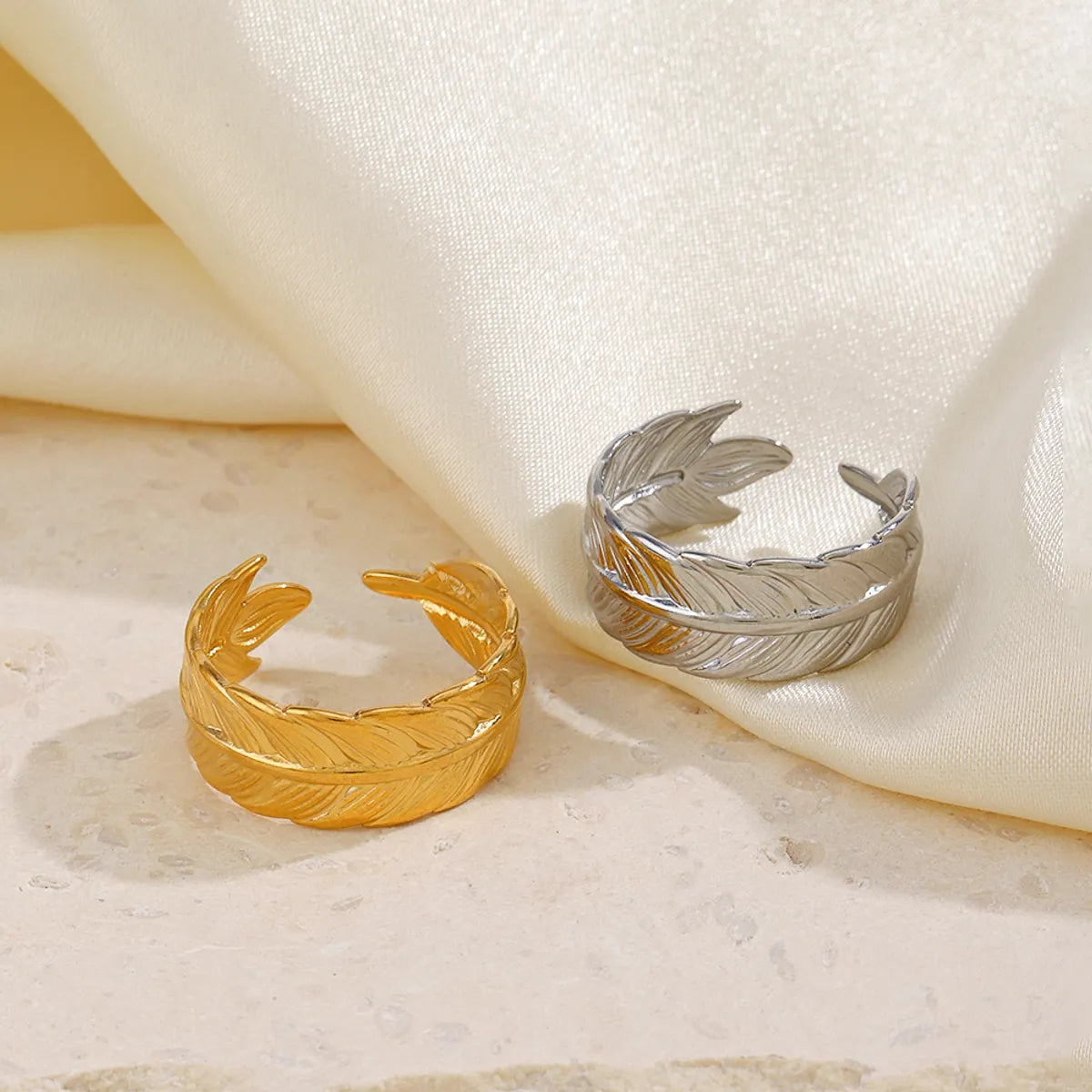 Simple Style Feather Stainless Steel Plating 18k Gold Plated Open Rings