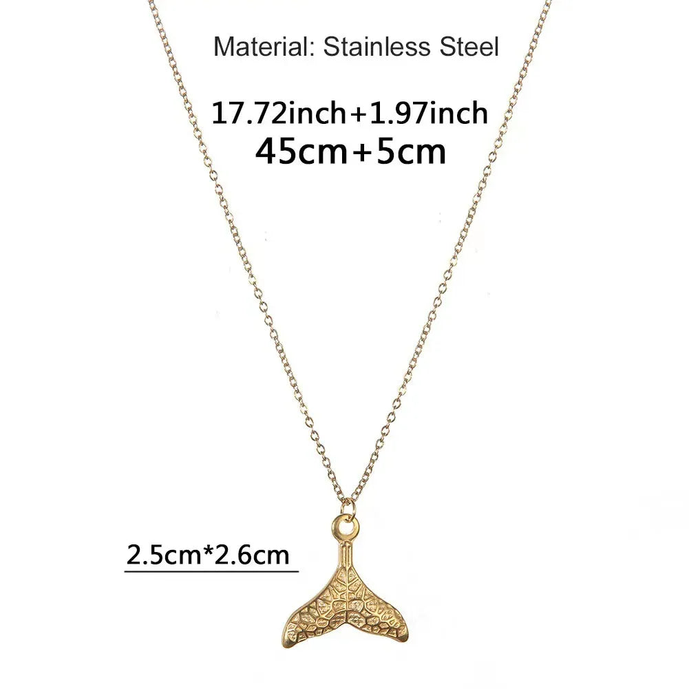 Wholesale Jewelry Simple Style Fish Tail 304 Stainless Steel 18K Gold Plated Plating Pendant Necklace