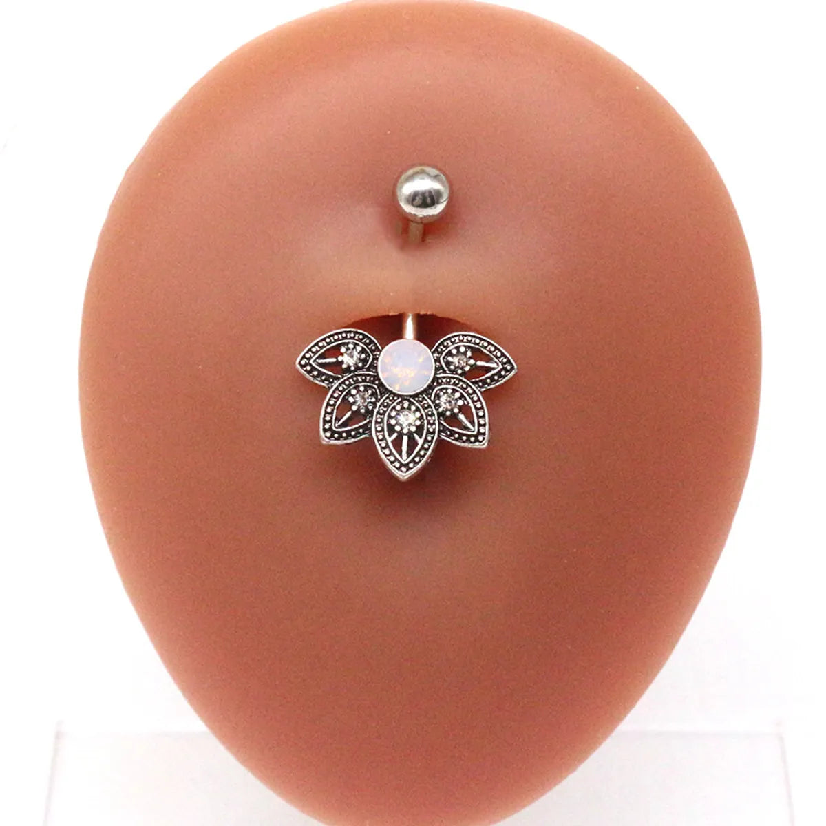 Simple Style Floral Stainless Steel Alloy Titanium Plating Inlay Diamond White Gold Plated Gold Plated Silver Plated Belly Ring