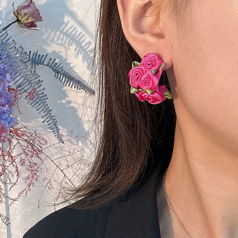 Simple Style Flower Alloy Handmade Women'S Ear Studs