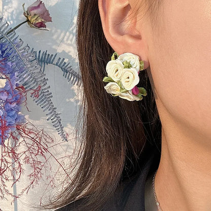 Simple Style Flower Alloy Handmade Women'S Ear Studs