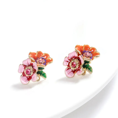 Simple Style Flower Alloy Inlay Artificial Gemstones Women'S Ear Studs