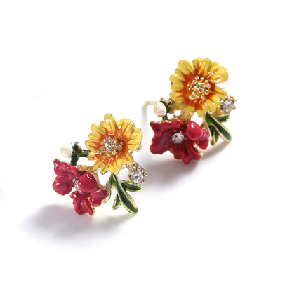 Simple Style Flower Alloy Inlay Artificial Gemstones Women'S Ear Studs