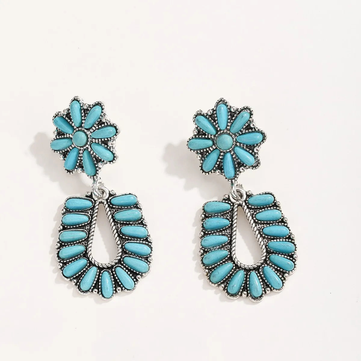 Simple Style Flower Alloy Inlay Turquoise Women'S Drop Earrings 1 Pair