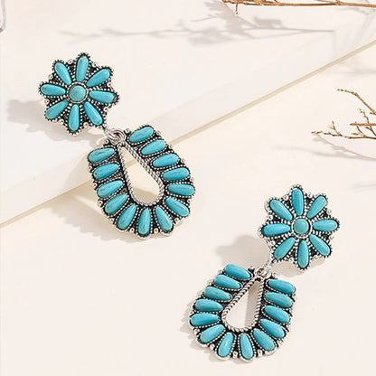 Simple Style Flower Alloy Inlay Turquoise Women'S Drop Earrings 1 Pair