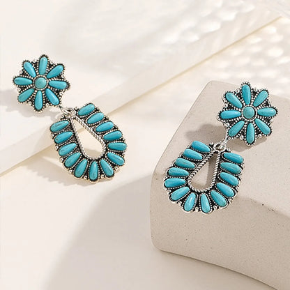 Simple Style Flower Alloy Inlay Turquoise Women'S Drop Earrings 1 Pair