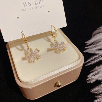 Simple Style Flower Alloy Inlay Zircon Drop Earrings