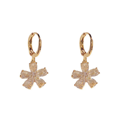 Simple Style Flower Alloy Inlay Zircon Drop Earrings