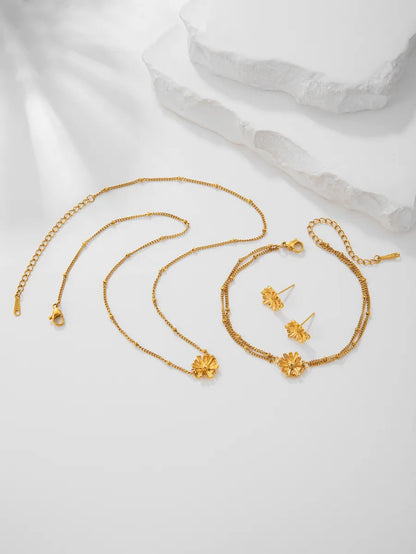 Simple Style Flower Alloy Plating Inlay Zircon 18k Gold Plated Women's Jewelry Set