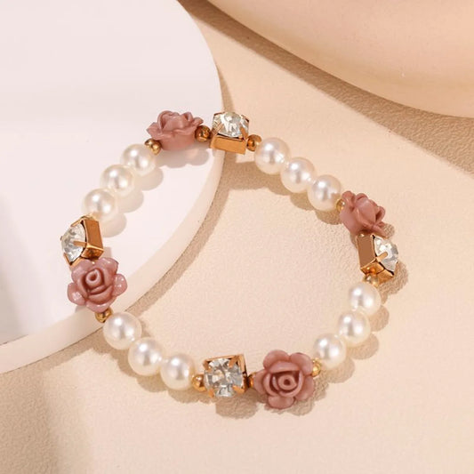 Simple Style Flower Arylic Pearl Inlay Zircon Women'S Bracelets 1 Piece