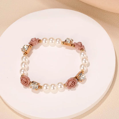 Simple Style Flower Arylic Pearl Inlay Zircon Women'S Bracelets 1 Piece