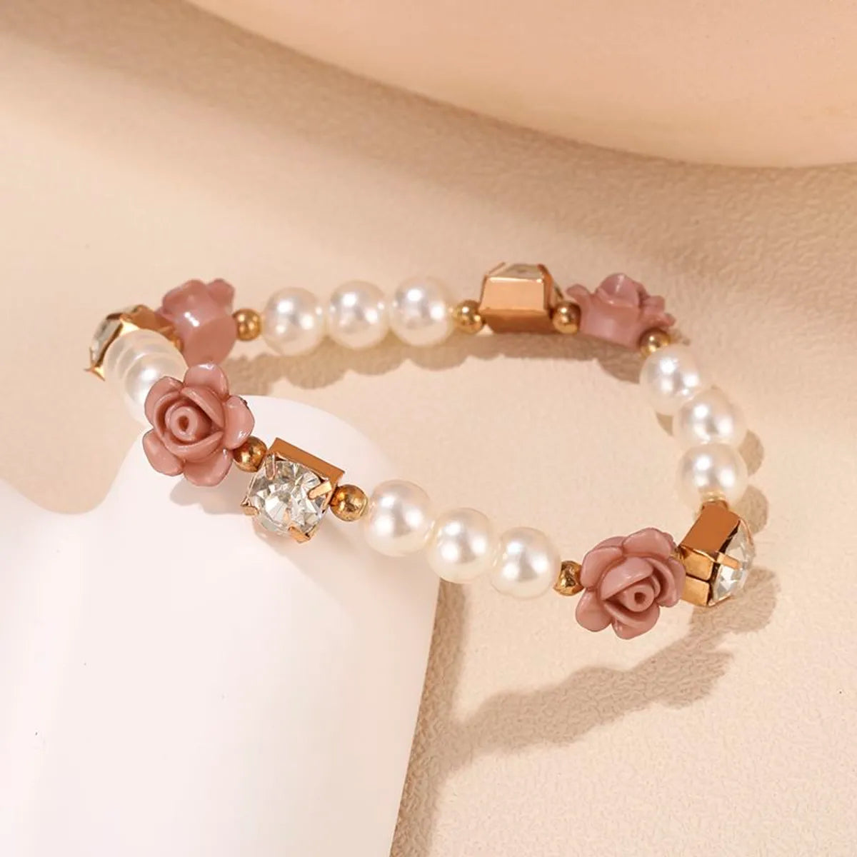 Simple Style Flower Arylic Pearl Inlay Zircon Women'S Bracelets 1 Piece