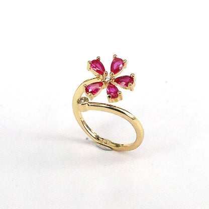 Simple Style Flower Copper Gold Plated Zircon Open Ring 1 Piece