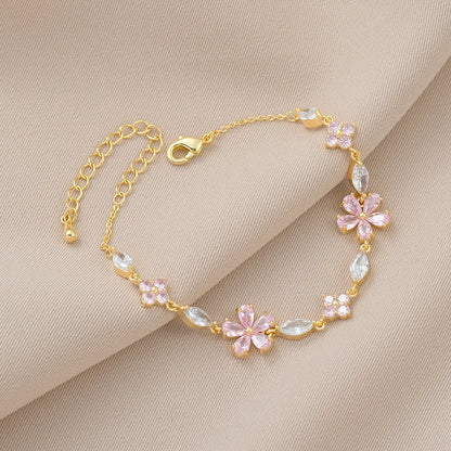 Simple Style Flower Copper Inlay Zircon Bracelets