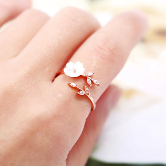 Simple Style Flower Copper Inlay Zircon Open Ring 1 Piece