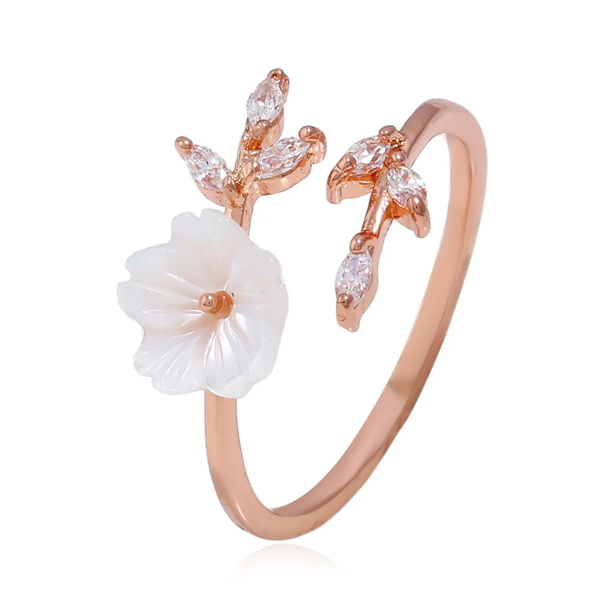 Simple Style Flower Copper Inlay Zircon Open Ring 1 Piece