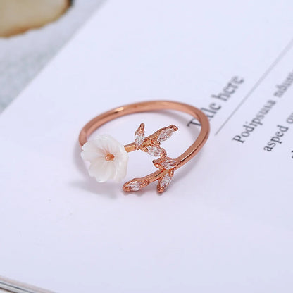 Simple Style Flower Copper Inlay Zircon Open Ring 1 Piece