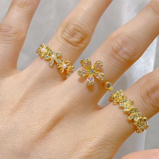 Simple Style Flower Copper Zircon Rings In Bulk