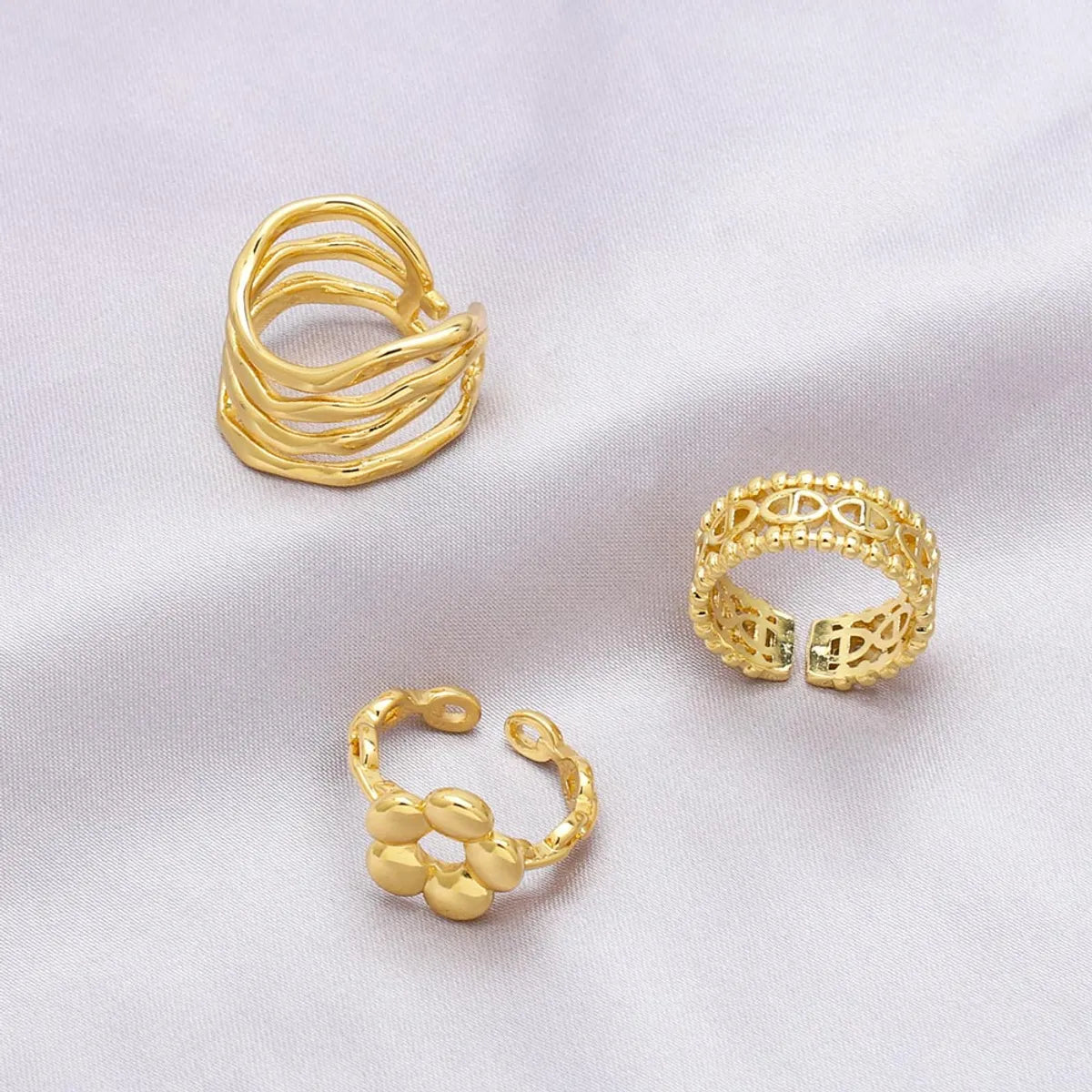 Simple Style Flower Copper Plating 18k Gold Plated Open Rings