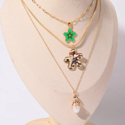 Simple Style Flower Copper Plating 18k Gold Plated Pendant Necklace