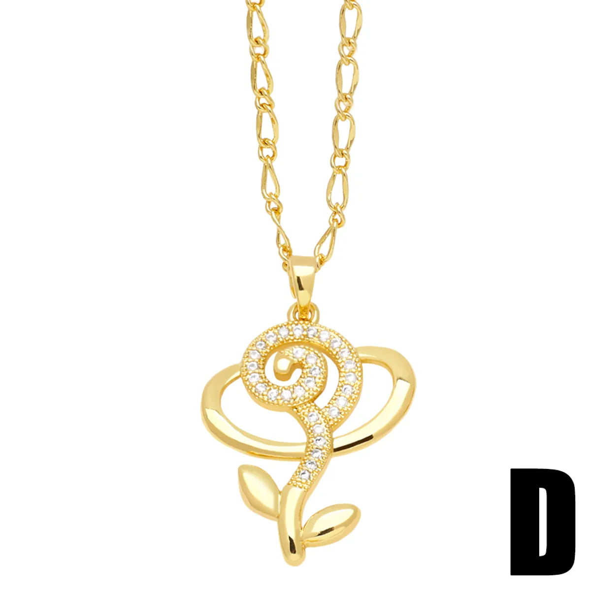 Simple Style Flower Copper Plating Inlay Zircon 18k Gold Plated Pendant Necklace