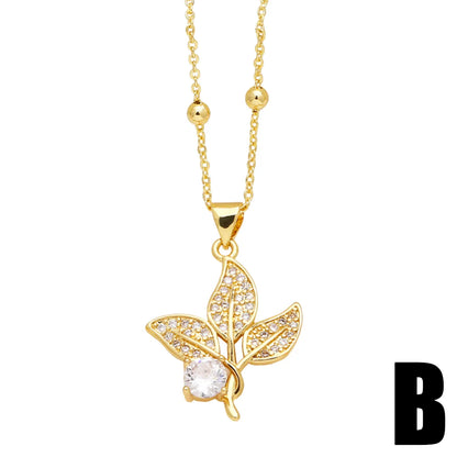 Simple Style Flower Copper Plating Inlay Zircon 18k Gold Plated Pendant Necklace