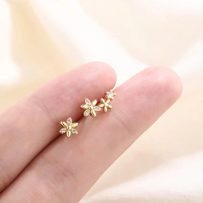 Simple Style Flower Copper Plating Rhinestones Ear Studs 1 Pair