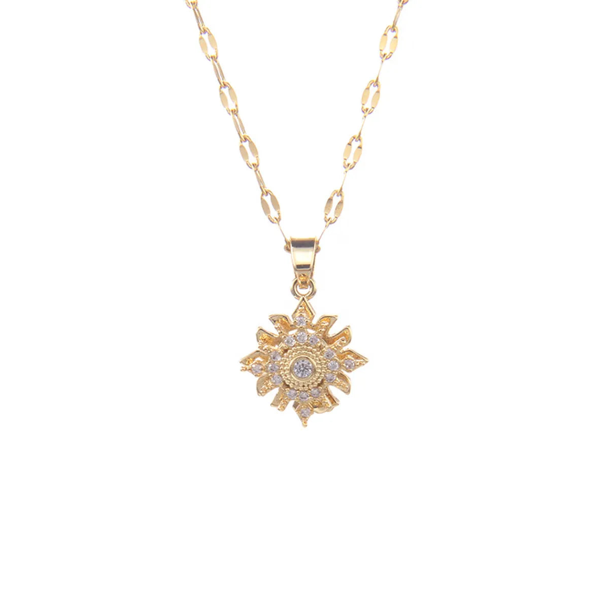 Simple Style Flower Copper Zircon Pendant Necklace In Bulk