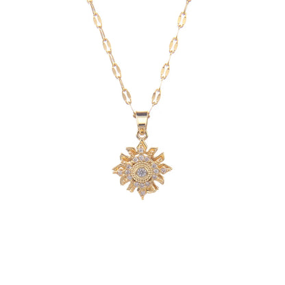 Simple Style Flower Copper Zircon Pendant Necklace In Bulk