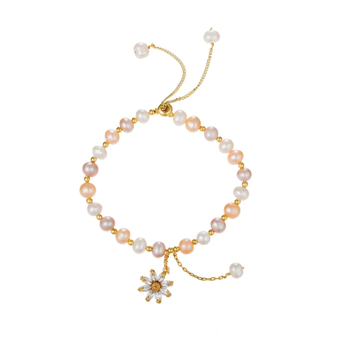 Simple Style Flower Freshwater Pearl Copper Inlay Zircon Bracelets