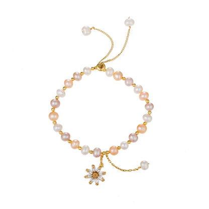 Simple Style Flower Freshwater Pearl Copper Inlay Zircon Bracelets