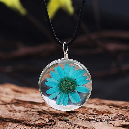 Simple Style Flower Glass Leather Rope Women's Pendant Necklace 1 Piece