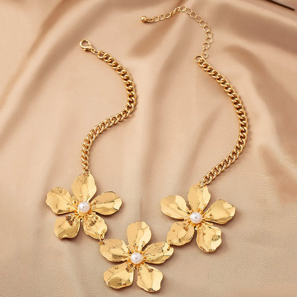 Simple Style Flower Gold Plated Alloy Wholesale Pendant Necklace
