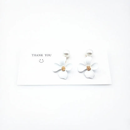 Simple Style Flower Imitation Pearl Alloy Iron Ear Studs 1 Set