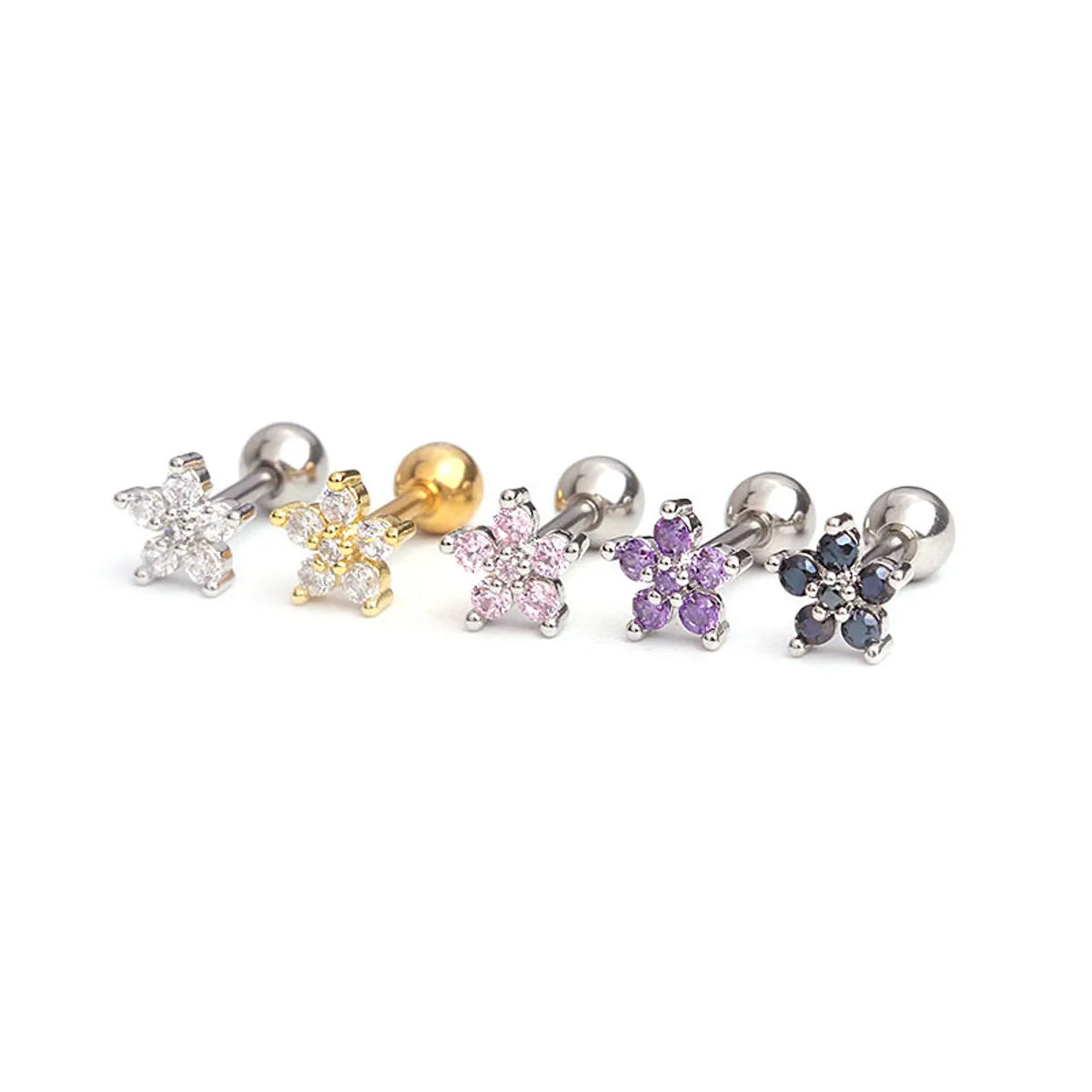 Simple Style Flower Inlay Metal Zircon Ear Studs