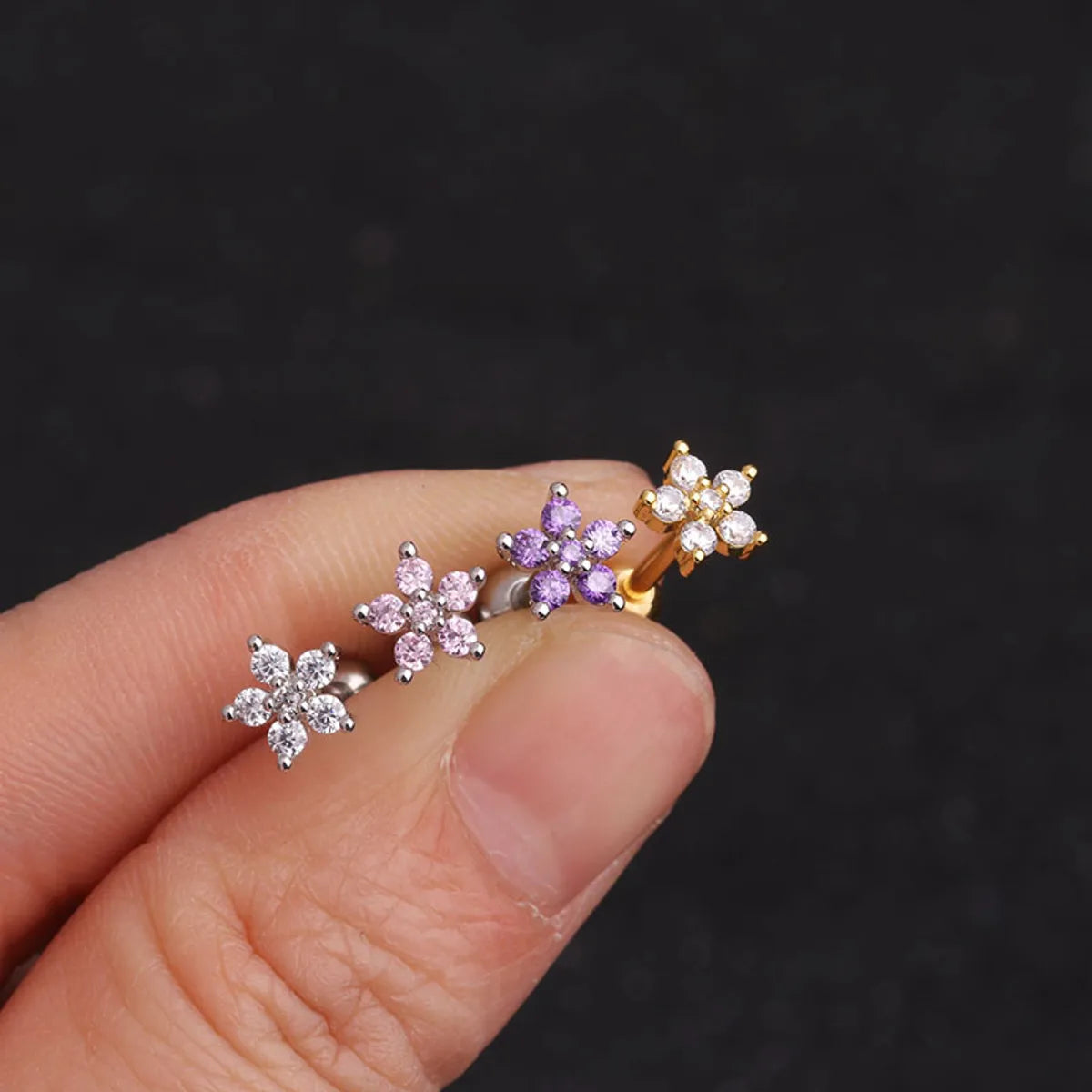 Simple Style Flower Inlay Metal Zircon Ear Studs