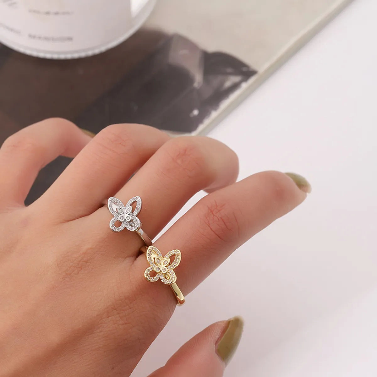 Simple Style Flower Metal Plating Inlay Zircon Women's Open Rings